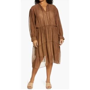 Vince Starry Dot Shirred Long Sleeve Dress in Verona Size 3XL